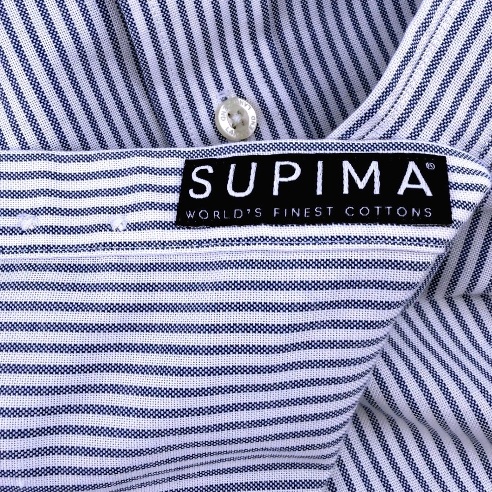 Lands End Mens Supima No Iron Oxford Shirt Blue White Stripe 17-33‎ Traditional - Picture 5 of 10
